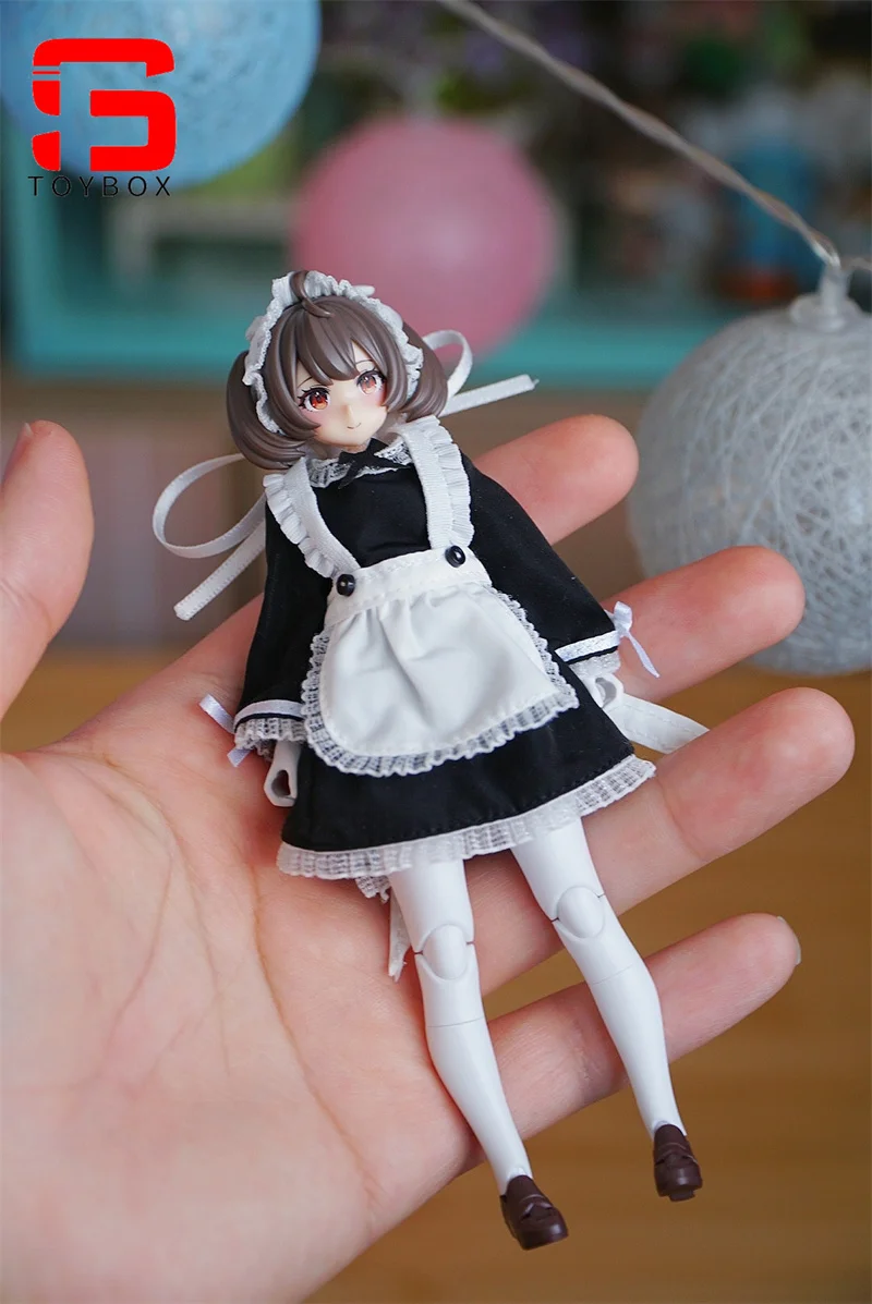 1/12 feminino soldado manga comprida traje de empregada avental de renda jk vestido uniforme roupas para 6 Polegada figma figuras de ação corpo