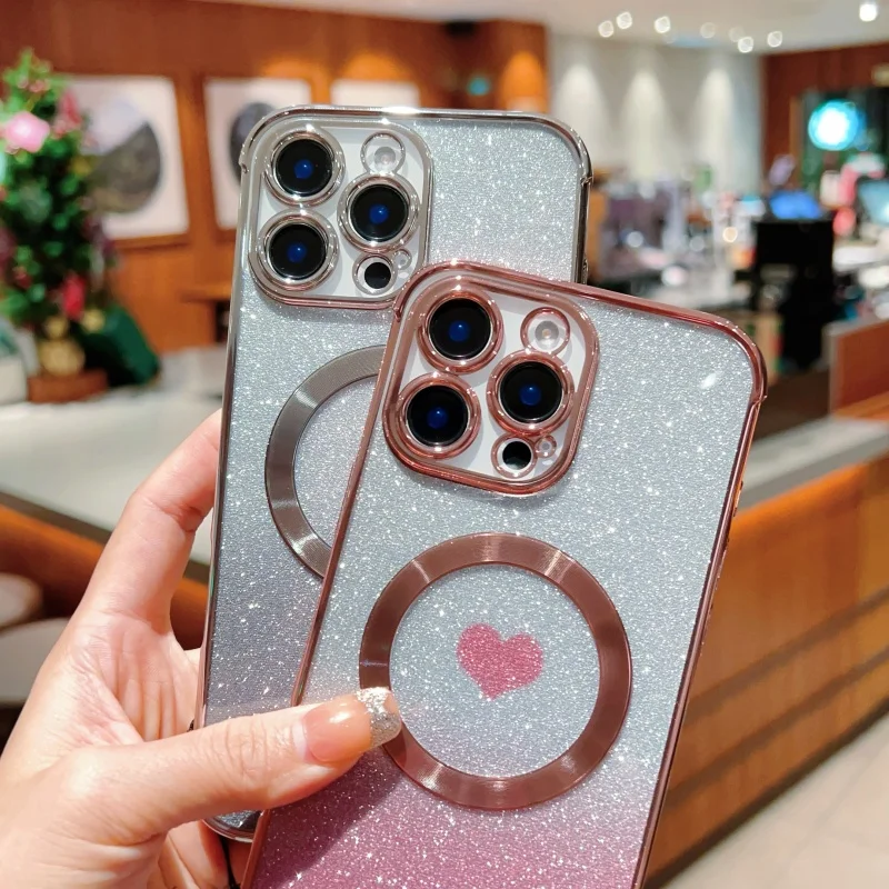 

Wristband-style glittering gradient phone case, suitable for Apple 16, 15, 14, 13, 12, 11 models, with magnetic attachment funct
