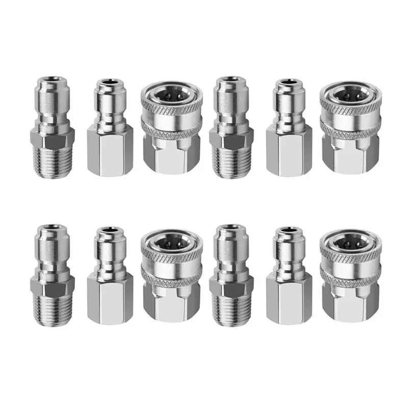 THIVN-4X NPT 3/8 Inch Male And Female Quick Connector Kit And 4 Pieces NPT 3/8 Inch Pressure Washers Quick Connector Plug