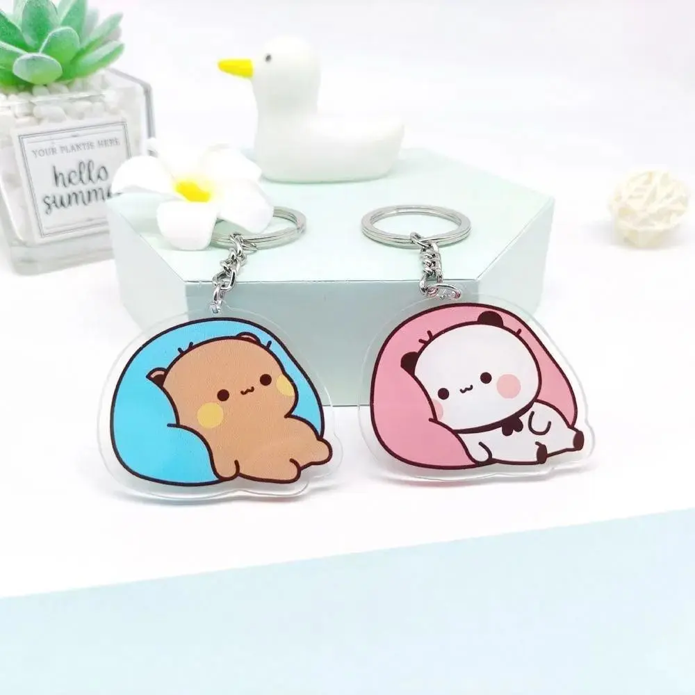 Acrylic Super Cute Couple Keychain Animal Sweet Bubu Dudu Panda Bear Keyring Cartoon Kawaii Cute Cartoon Bubu Dudu Key Chain