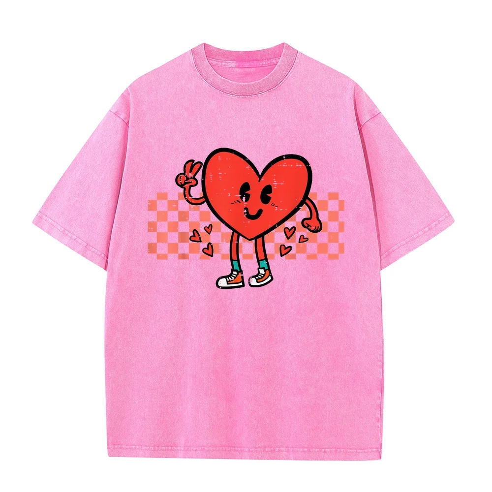 Valentines Day Heart Peace Hand Retro Groovy Men Man's Kids T-Shirt Y2k Clothes 티셔츠 Short Sleeve Tee Black Cotton Graphic T