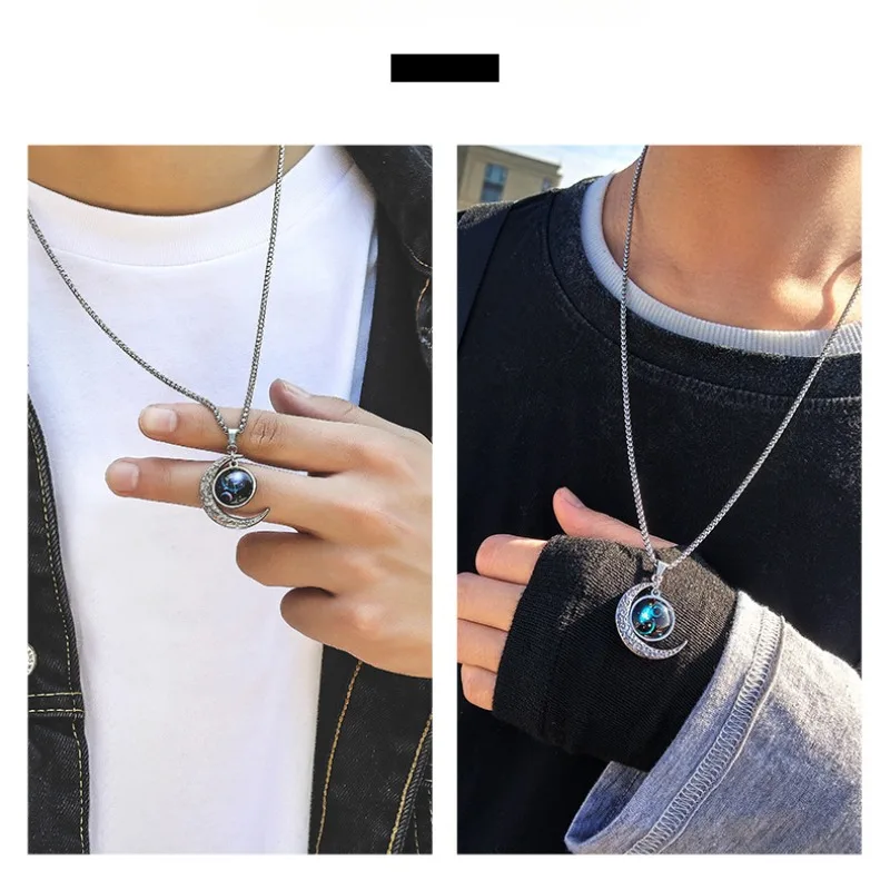 12 علامات زودياك قبة الهلال القمر قلادة للنساء برج الحمل الثور السرطان الدلو الحوت قلادة موضة مجوهرات الحفلات