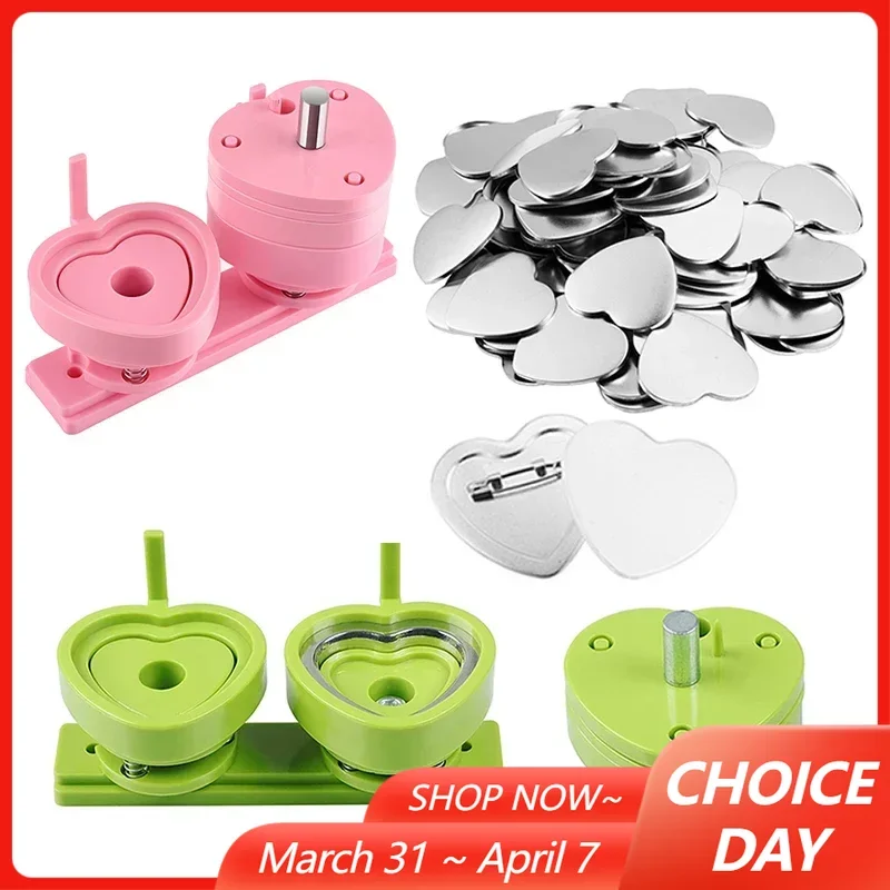 Grün/Rosa/Blau Herzförmige Abzeichenform Runde Abzeichenform für DC108-Serie Schiebestil Abzeichen Button Maker Maschine Ersatz