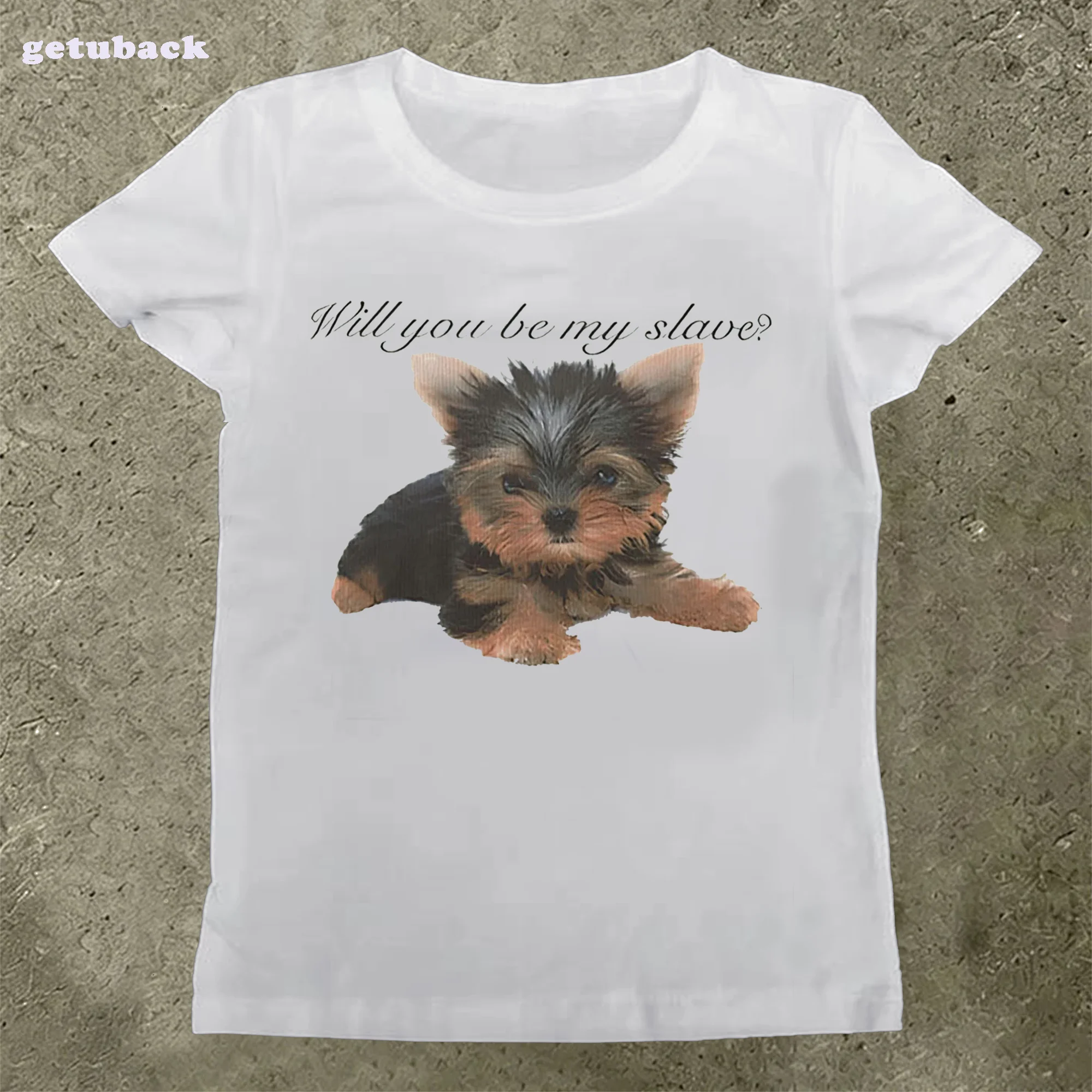 ¿Serías mi esclavo? Camiseta Y2K con Estampado de Letras de Perrito para Mujer, Camiseta Gótica Ajustada de Manga Corta, Ropa Casual Emo, Camisetas de los 2000s