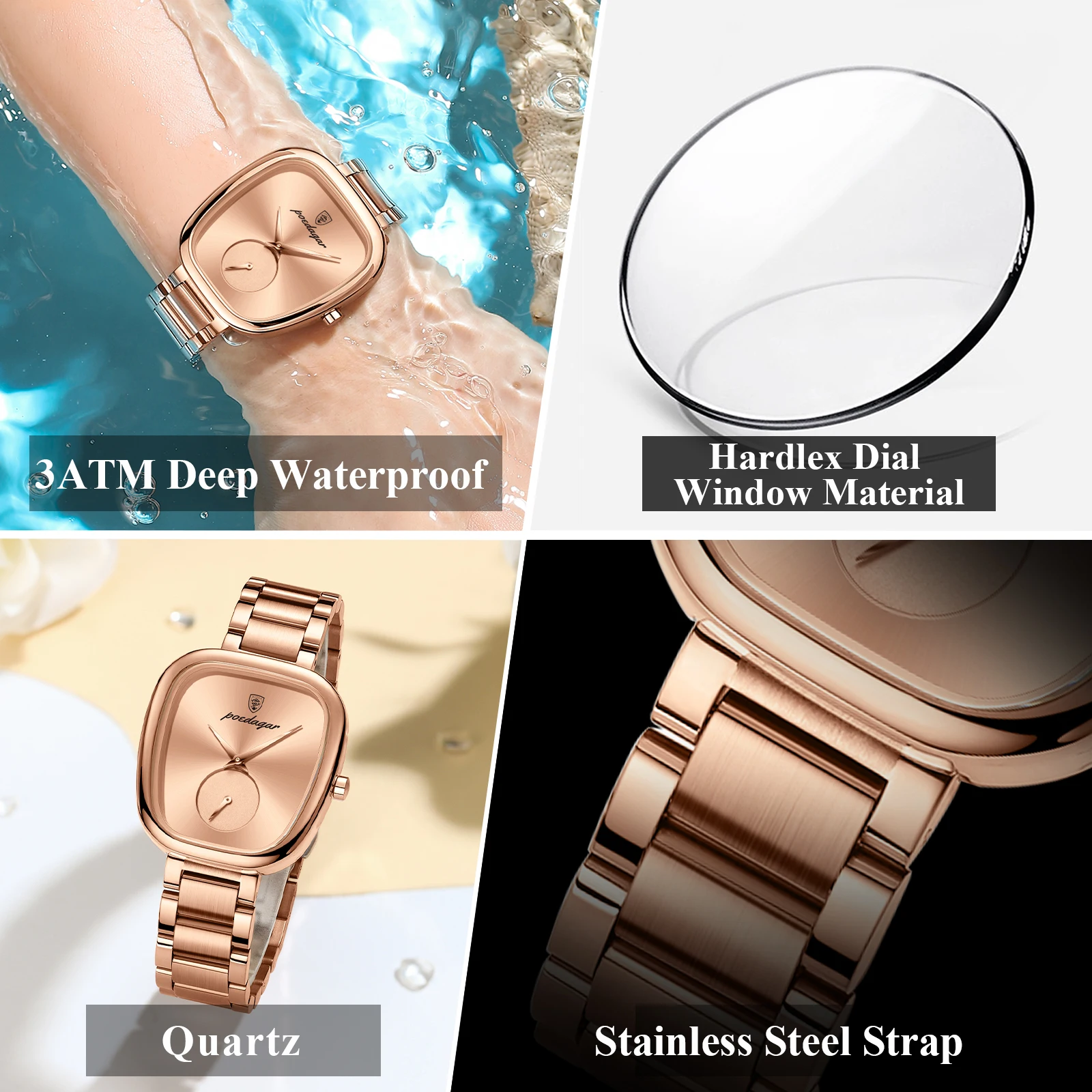 Poedagar Luxe Vrouw Horloge Waterdicht Roestvrij Staal Dames Horloge Mode Quartz Dameshorloges Elegante Eenvoudige Vrouwelijke Klok