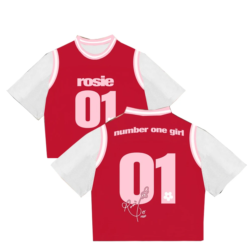 Camiseta de béisbol de ROSÉ para grupo de chicas coreanas Y2K, camiseta de concierto de gran tamaño para mujer, Top informal de moda con cuello en V para fanáticos, novedad de 2026 ﻿