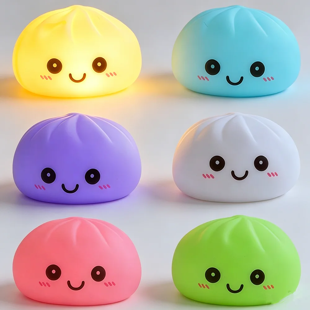 

New Luminous colored steamed Dumpling squeezing toy soft decompression colored lamp for anxiety and bedroom decoration