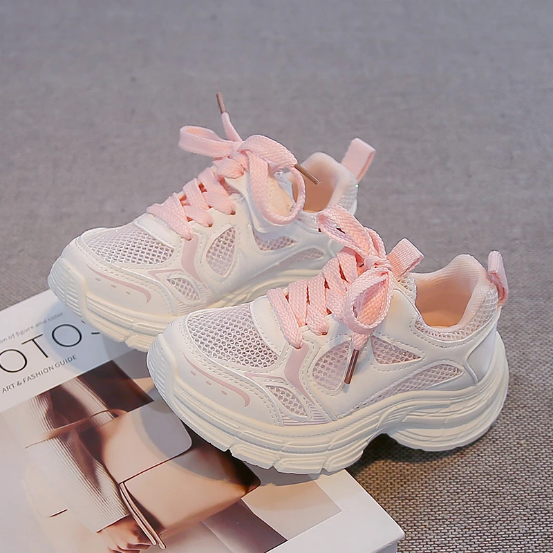 

Children Running Shoes Mesh Breathable Kids Casual Shoes Thick Soft Sole 2026 New Fashion Girls Sports Shoes Non-slip Trendy