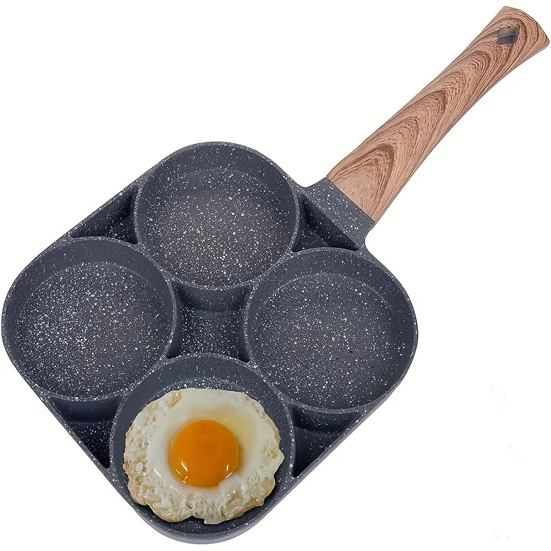 Sartén antiadherente de 4 tazas para huevos y tortitas, aleación de aluminio duradera con mango resistente al calor para un fácil desayuno, cocinar y limpiar