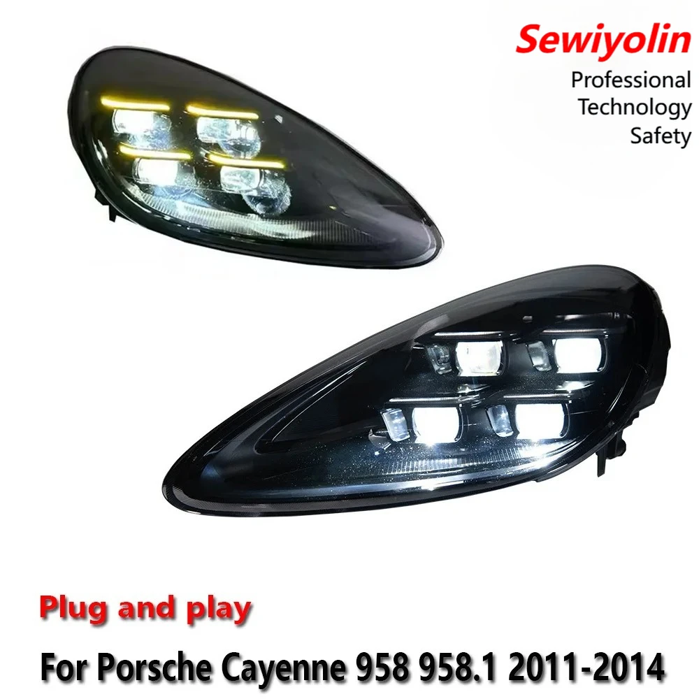 

Светодиодные фары для Porsche Cayenne 958 958.1 2011-2014, двухцветные ДХО, указатели поворота, подключение Plug and Play