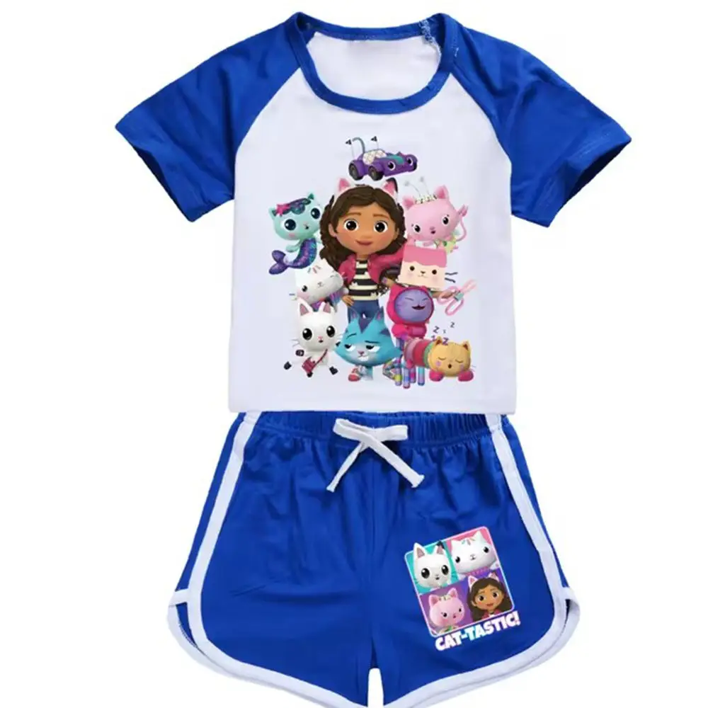 Gabby Doolhouse T Shirt Kids Cartoon Gabi Chat Clothes Sets Baby Girls Short Sleeve T-shirt Shorts 2pcs Set Youth Boys Sportsuit