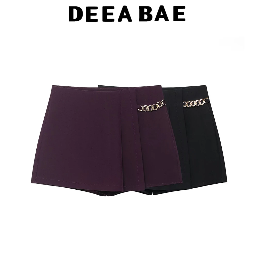 DEEABAE 2025 herfst nieuwe gepersonaliseerde modieuze afslankende hoge taille losse ketting brede geplooide casual shorts voor dames