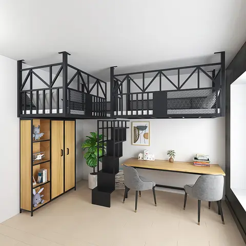 파빌리온 침대 2층 매달린 천장 해먹 간단한 이중 아파트 공간 절약 연철 상부 높은 로프트