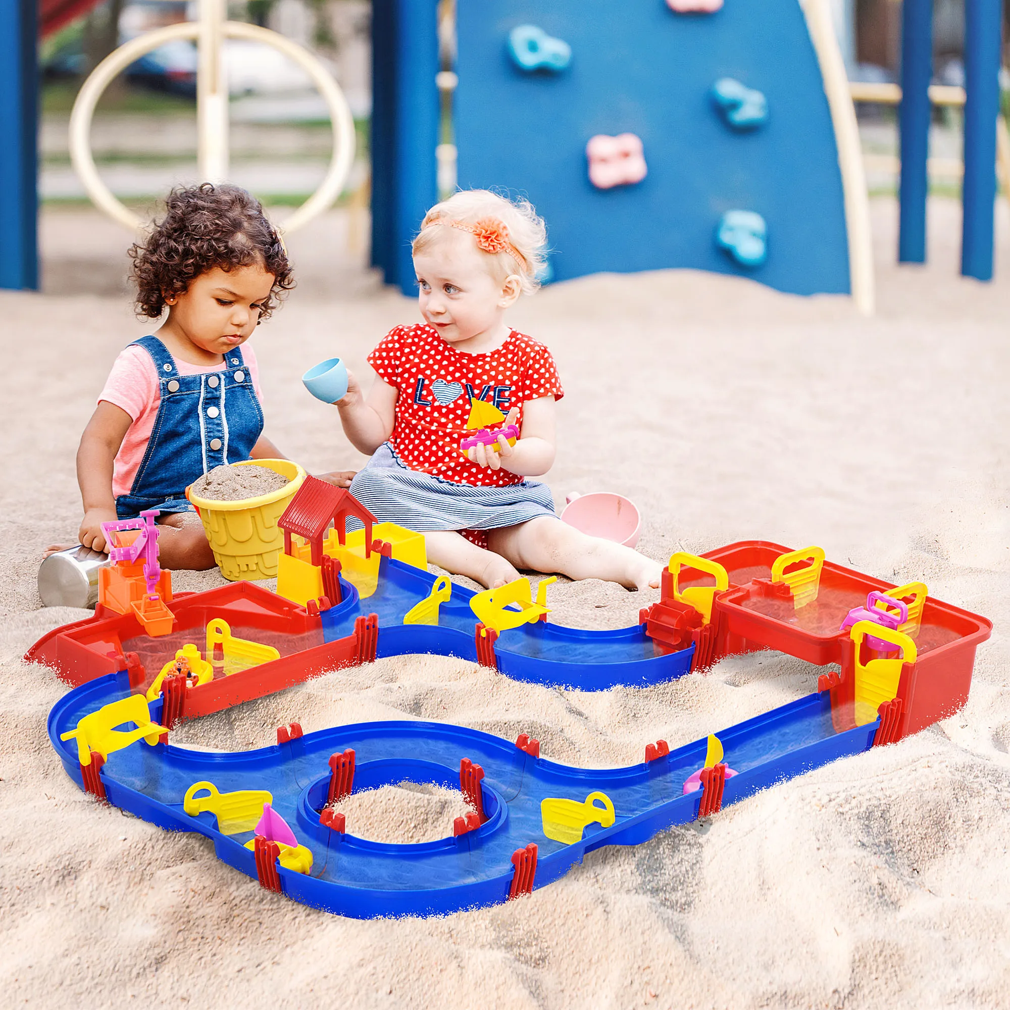 Homcom - Juego De Agua Y Arena De 78 Piezas, Circuito Acuático Para Niños De 3 a 6 Años Con Accesorios Y Piezas Modulares, En Pp