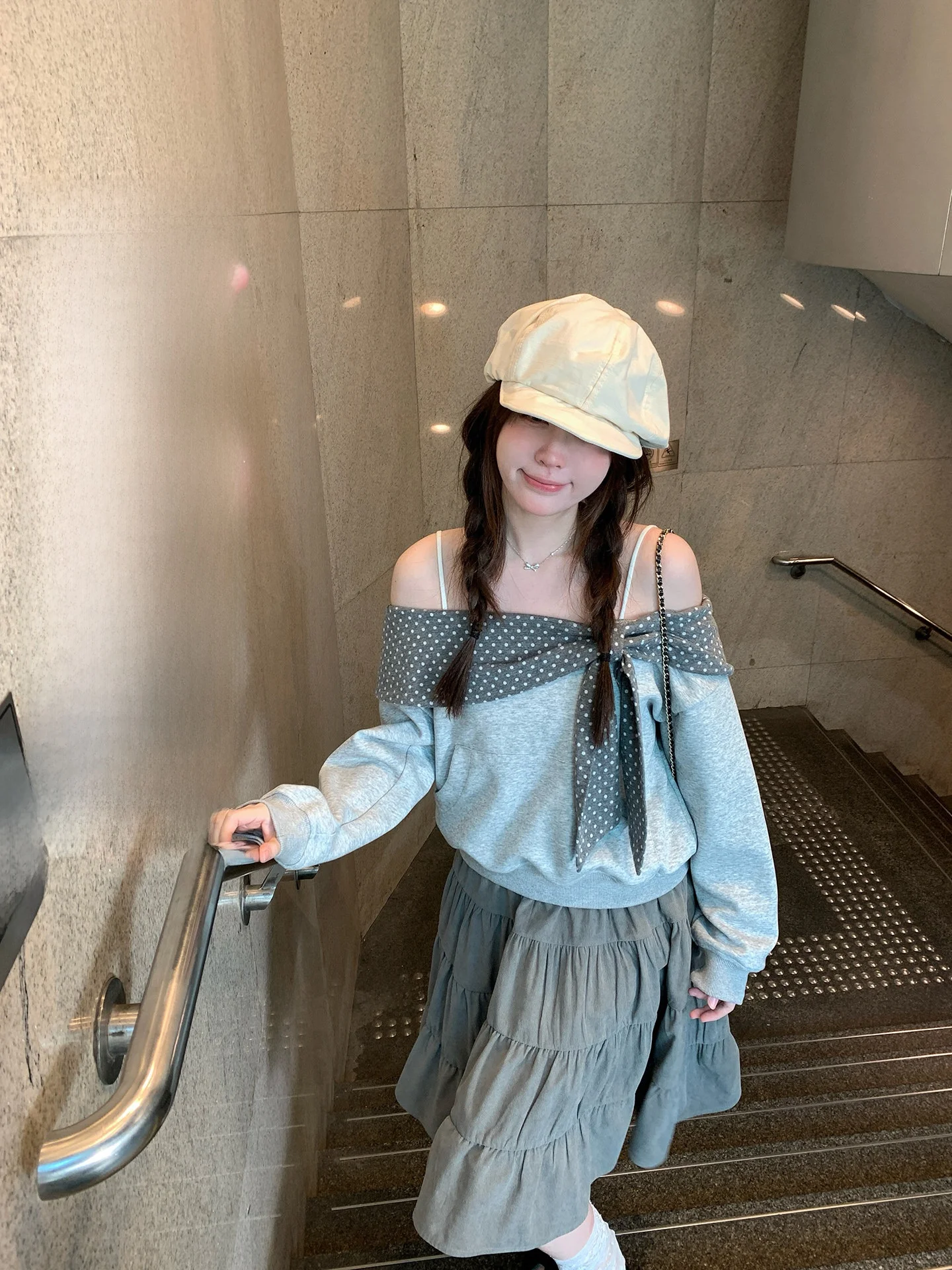

PtonUmi Spring Arrival Cysanthemum Pattern One-oulder Color Blo Sweater Women's Cute Bowknot Long Sve Top