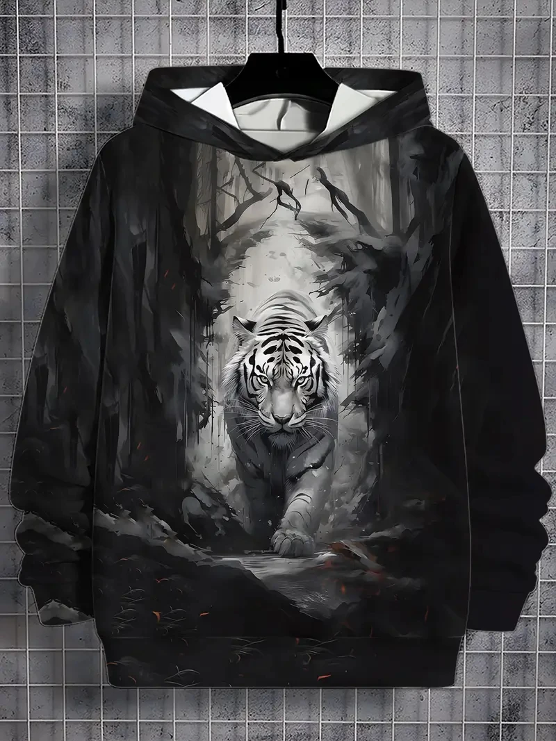 أزياء النمر الجرافيك الرجال الأزياء 3D طباعة هوديي الشارع الشهير هوديس طويلة الأكمام مقنعين الجيب الأمامي ربيع الخريف البلوز