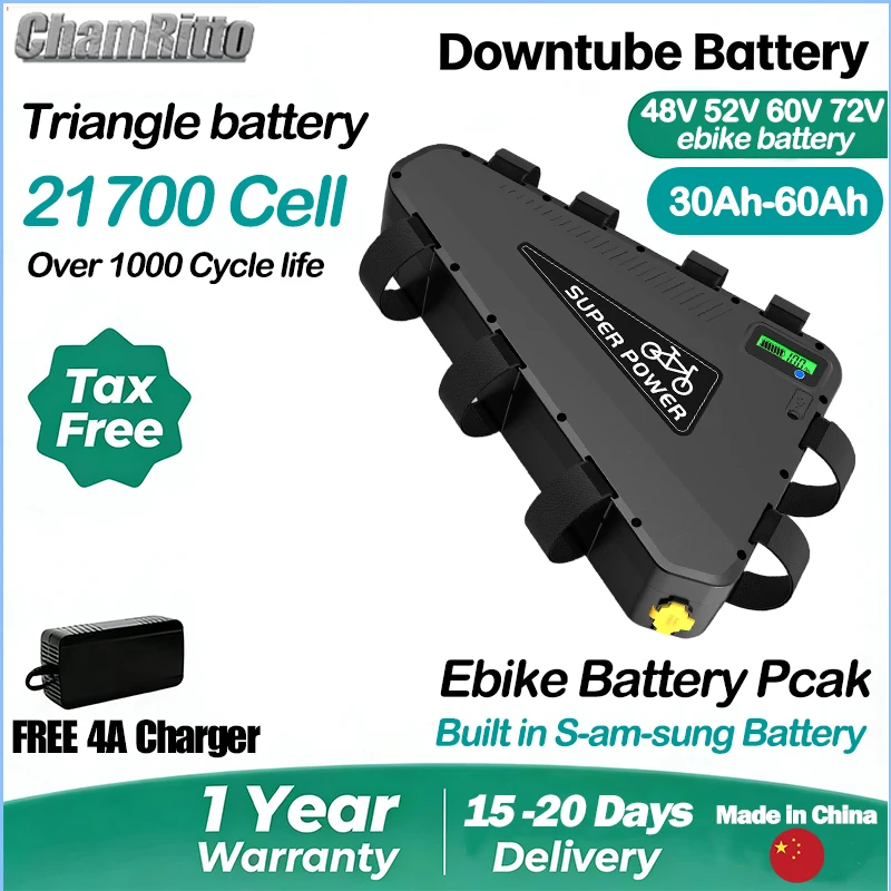 

36V 48V 52V Electric bike Triangular Battery 30ah 40ah 50ah 60ah Li-Battery Electric bicycle 60V 72V Bafang 2000w 3000W Power