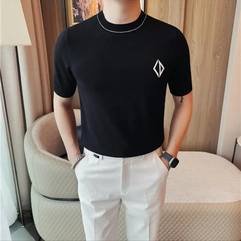 Polyester Viscose Polyamide T Shirt For Men Knitwear Short Sleeved Summer Quality Coolness Stretchy Slim Fit Camisetas De Hombre