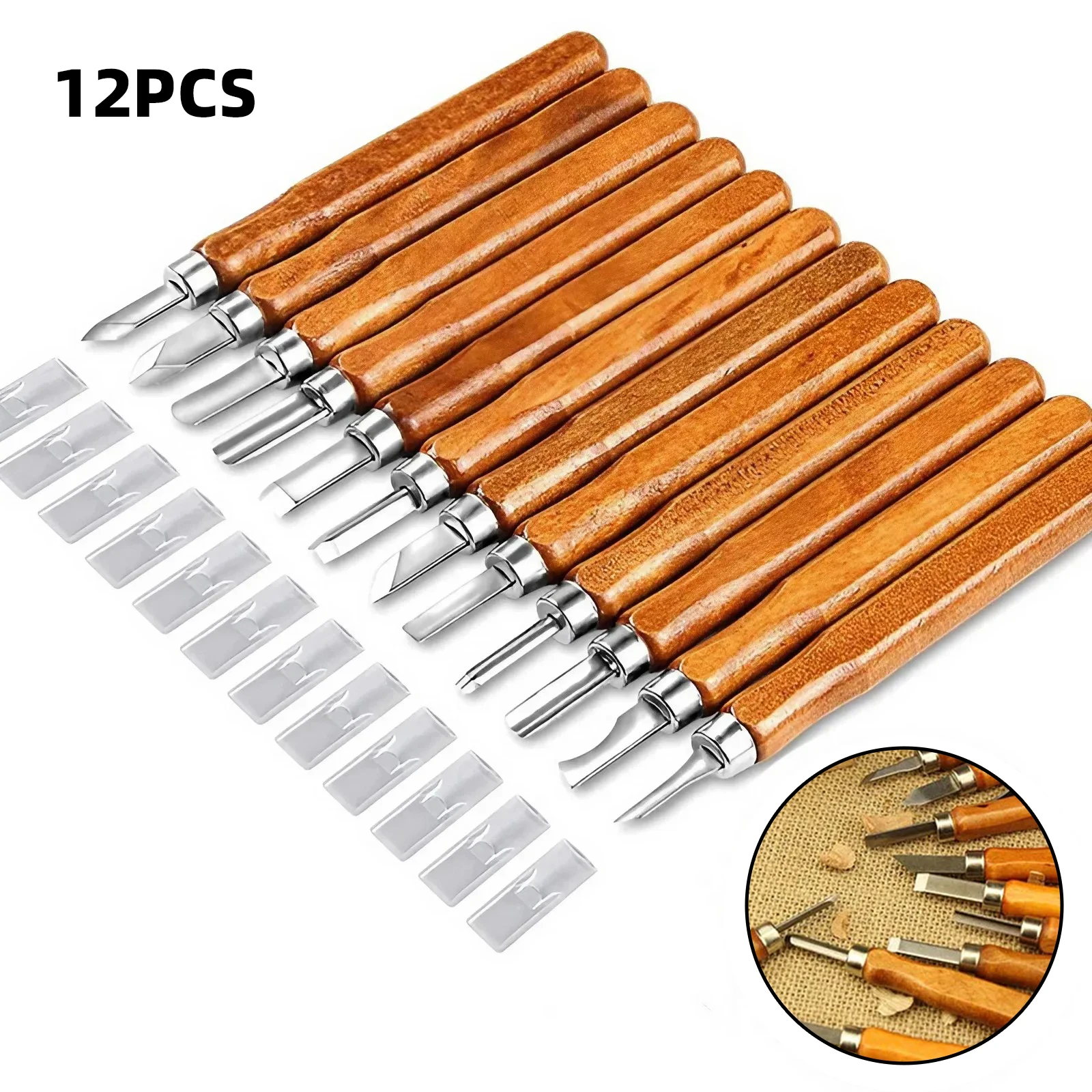 12PCS Wood Carving Chisel Set, Rosewood-Style Handles for Whittling, Relief Carving & DIY Crafts
