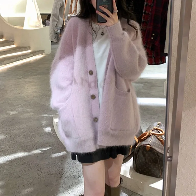 Imitation Mink Fur Soft Sticky Jacket Autumn Winter New Style, Gentle And Lazy, Medium To Long Loose Sweater For Women, Cardigan