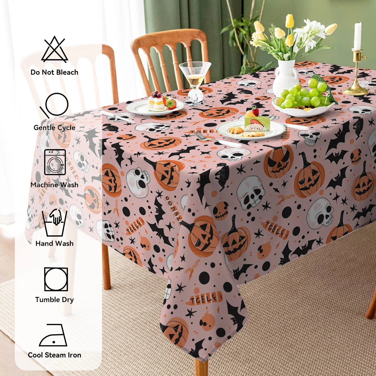 Halloween Pumpkin Stain Resistant Tablecloth Wedding Hotel Banquet TableCover Indoor Dining Room Kitchen Outdoor Decor Manteles