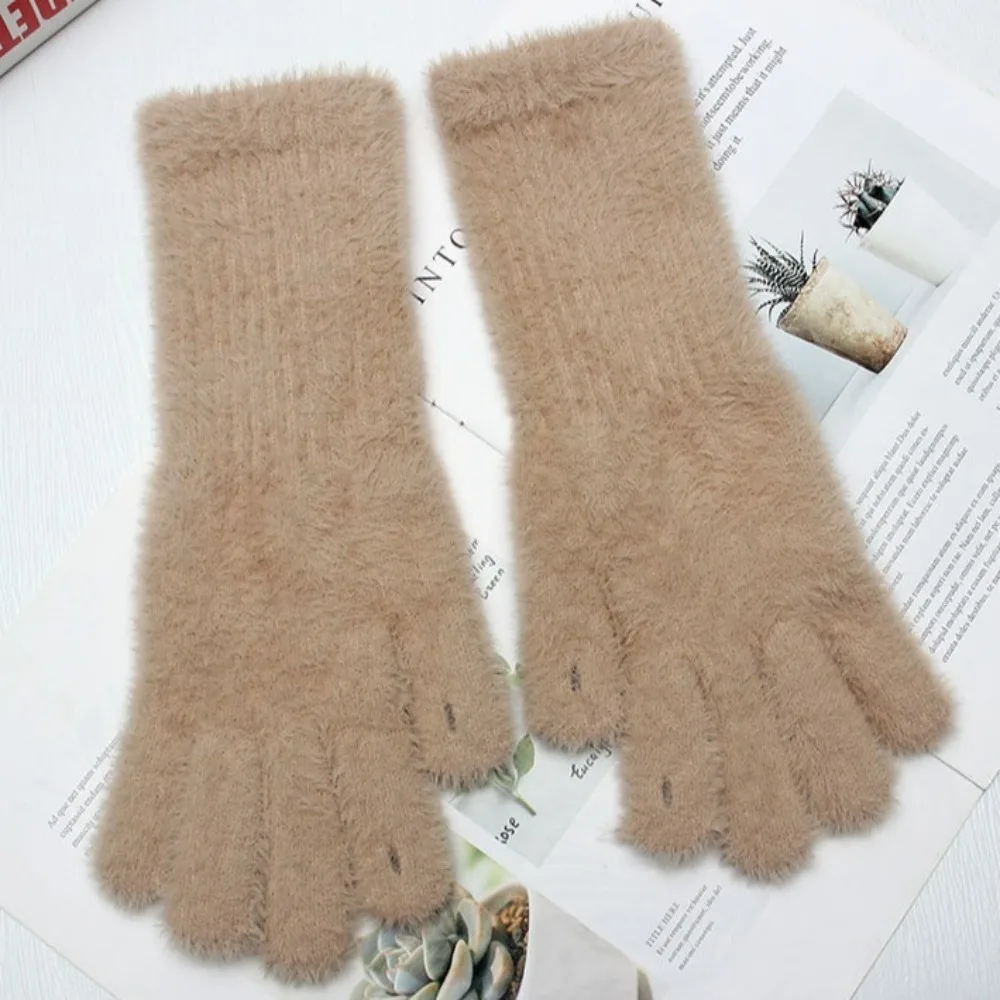 Mode Touchscreen Kunst pelz Handschuhe wind dichte warme Plüsch Strick handschuhe Wolle einfarbig Winter Frauen Fäustlinge männlich