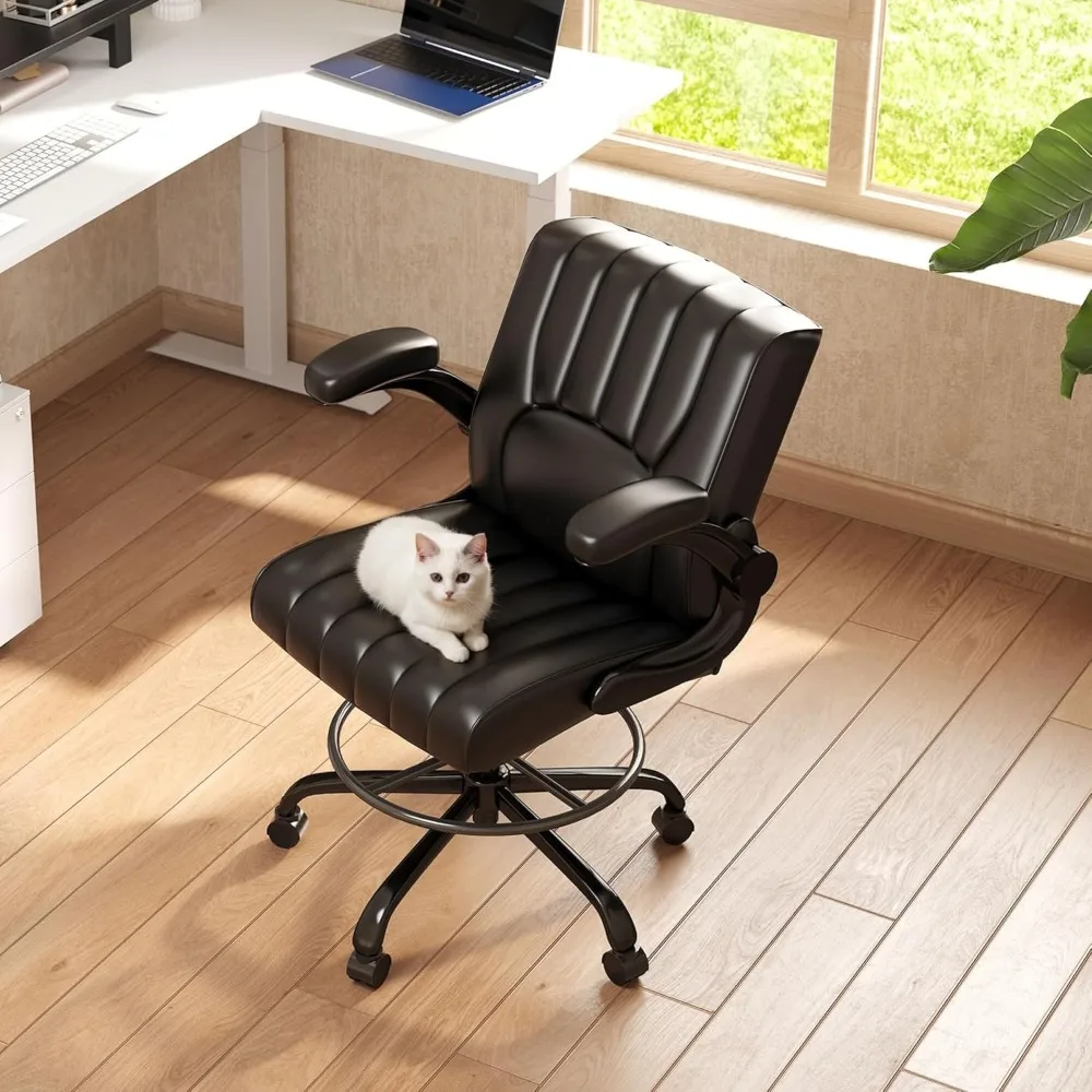 كرسي صياغة FLEXISPOT، كرسي مكتب أسود، كرسي مكتب مريح مع مسند قدم قابل للتعديل/مسند ذراع قابل للطي/4.7 بوصة Th #2