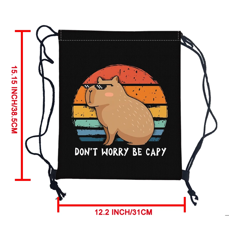 Cartoon Capybara Backpacks Dont Worry Be Cappy Children Drawstring Bag Kids Backpack Shoes Holder Bookbag Storage Bags Cute Gift