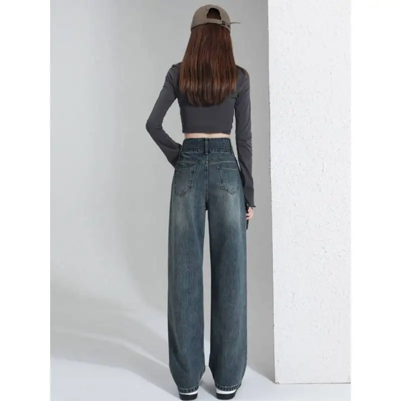 Wide Leg Jeans Women's Autumn Winter Plush Thick Korean Version High Waist Straight Pants