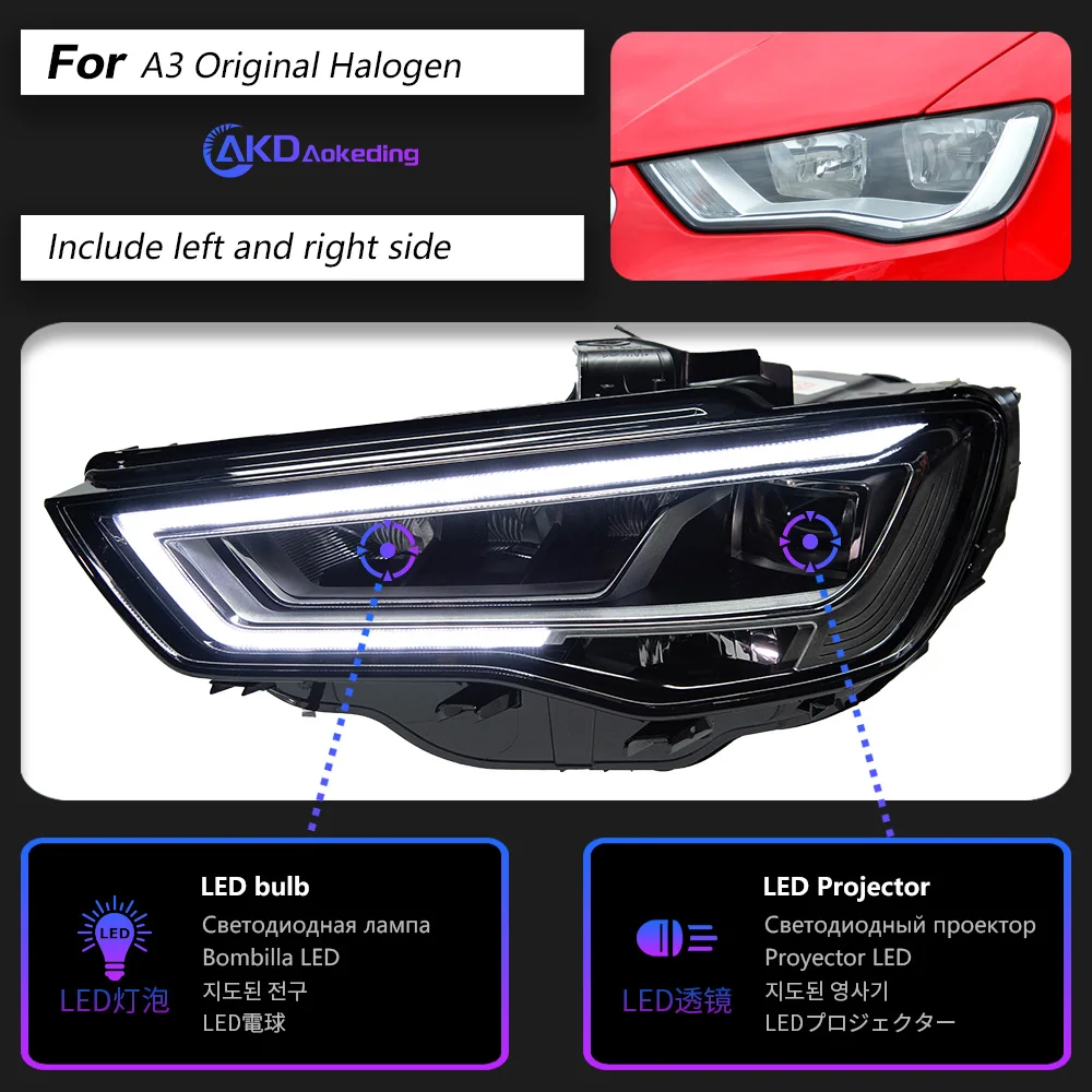 アウディA3 LEDヘッドライト,2013-2016 a3ヘッドランプ,drl,自動車用
