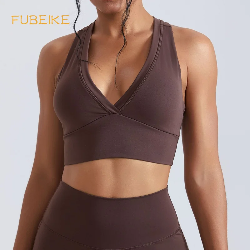 

FUBEIKE Gym Clothes Woman V Sports Bra With Chest Pad Sporty Woman Top Beauty Back Yoga Clothing Activewear Female Clothes