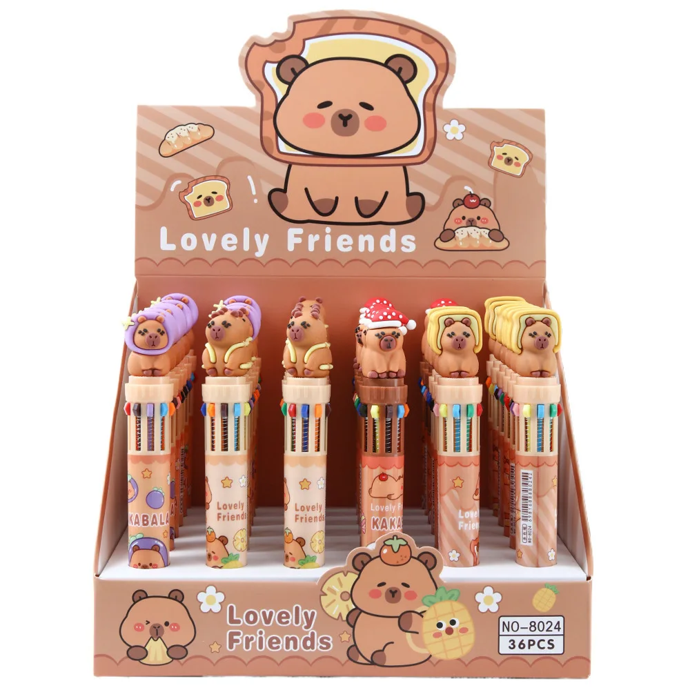 

New 12/36pcs/Box Capybara Cartoon 10 Colors 0.7mm Ballpoint Pen Cute Gel Pen Student Office Supplies Stationery Gift