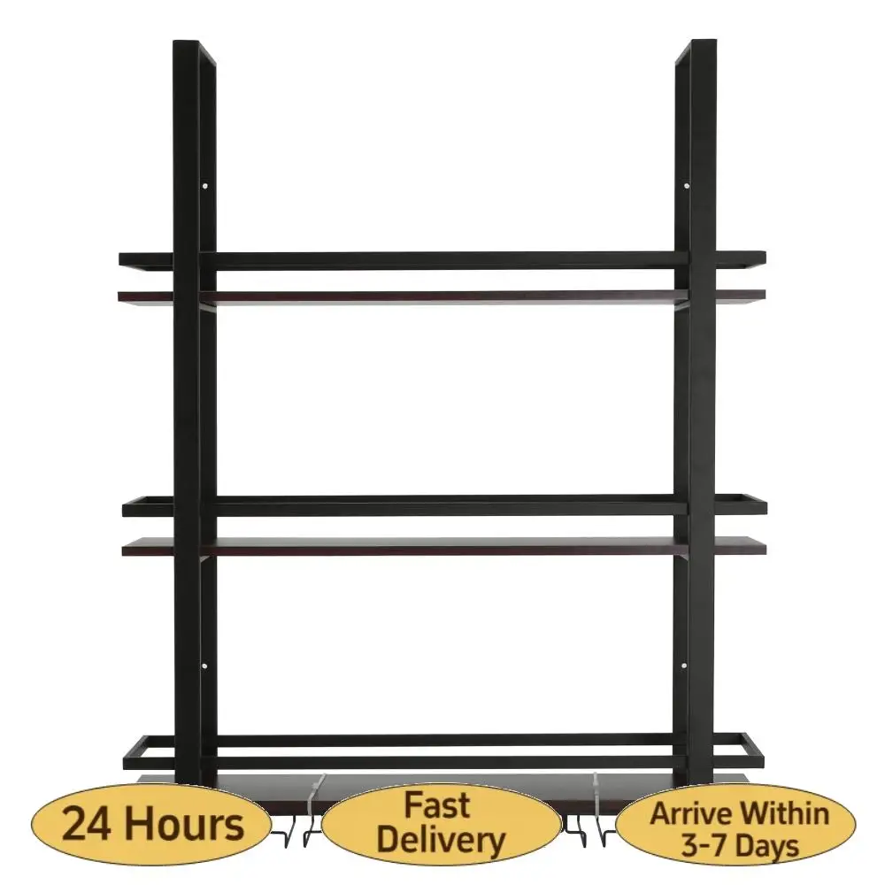 Estante de Pared de 3 Niveles para Botellas de Vino, Metálico, Colgante, con Soporte para Copas, para Cocina, Comedor, Decoración del Hogar