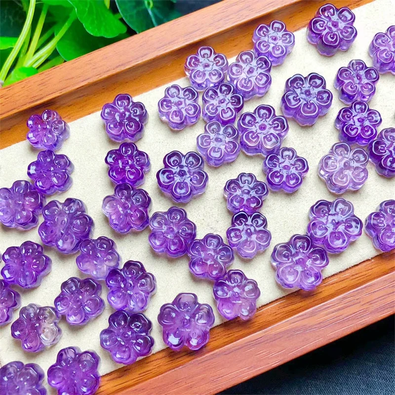 

10pcs Natural amethyst small Flower Pendant Crystal Carved Figurine Fashion Jewelry Gift Women DIY Accessories Gift 12-14mm