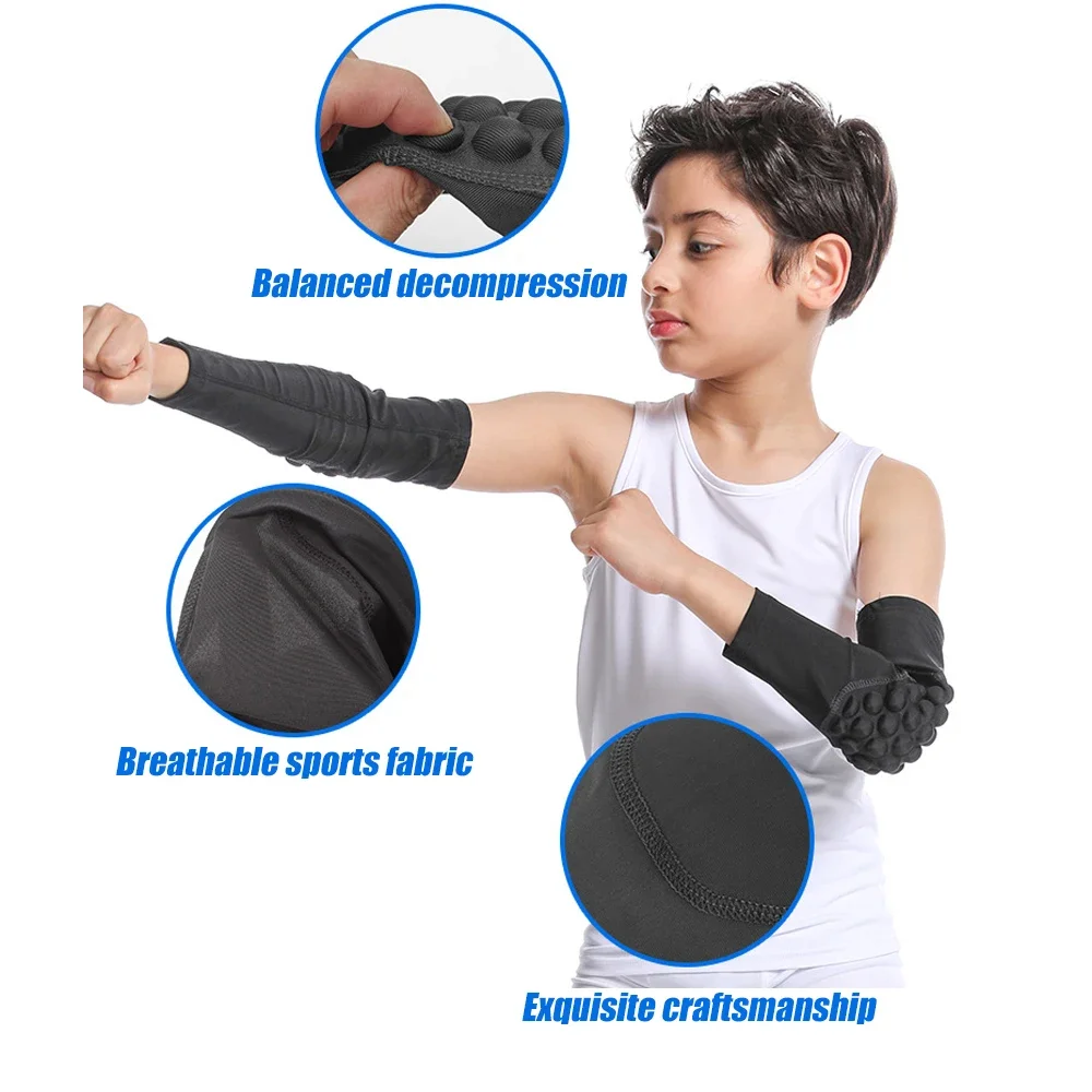 3-12 Years Kids Youth Elbow Padded Arm Sleeves Compression Elbow Pads for Football Basketball Baseball Tennis Hockey Sports