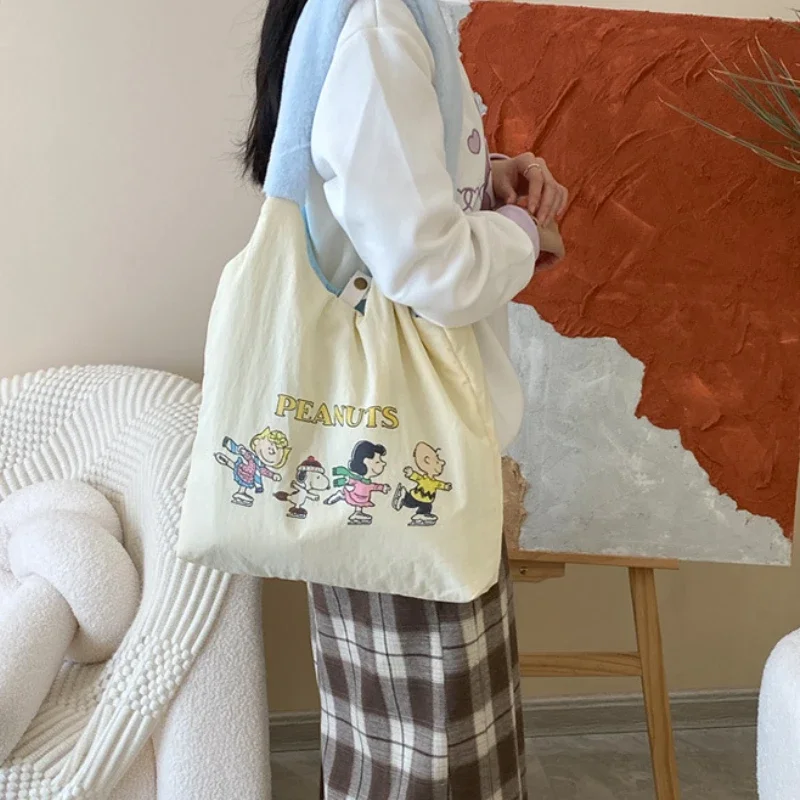 Snoopy Tote Bag Anime Women Shoulder Shopping Bag Large-capacity Handbags Cartoon Travel Portable Cosmetic Bag Girl Pencil Case