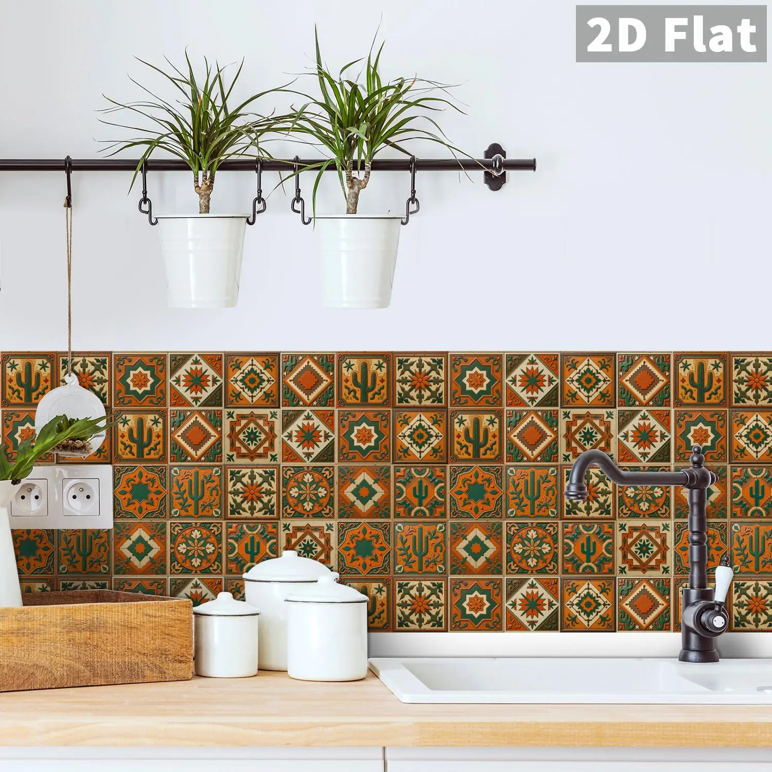 Mexikanischer Stil Geprägte Keramikfliesen-Aufkleber für Küche, Bad, Wohnzimmer, Selbstklebende Dekorative Sticker – Detail 5
