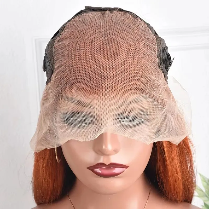 Ginger Orange Straight Short Wig Human Hair Wigs Bobs Human Hair 13x4 Lace Frontal Wigs #350 Straight HD Lace Humain Hair Wig