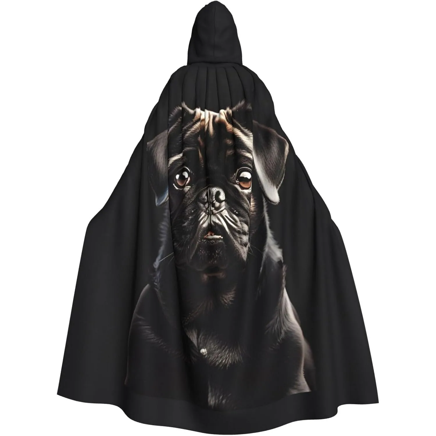 

Милая черная накидка с капюшоном и принтом собаки-мопса для взрослых, карнавальная праздничная накидка, халат для косплея, костюм для вечеринки, готический карнавал