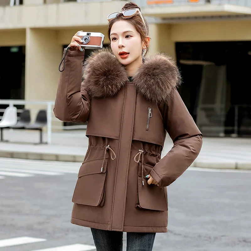 Frauen Parka Mode Langen Mantel Plüsch Futter Mit Kapuze Parkas Neue Winter Jacke Schlank mit Pelz Kragen Warme Schnee Tragen Gepolsterte Kleidung