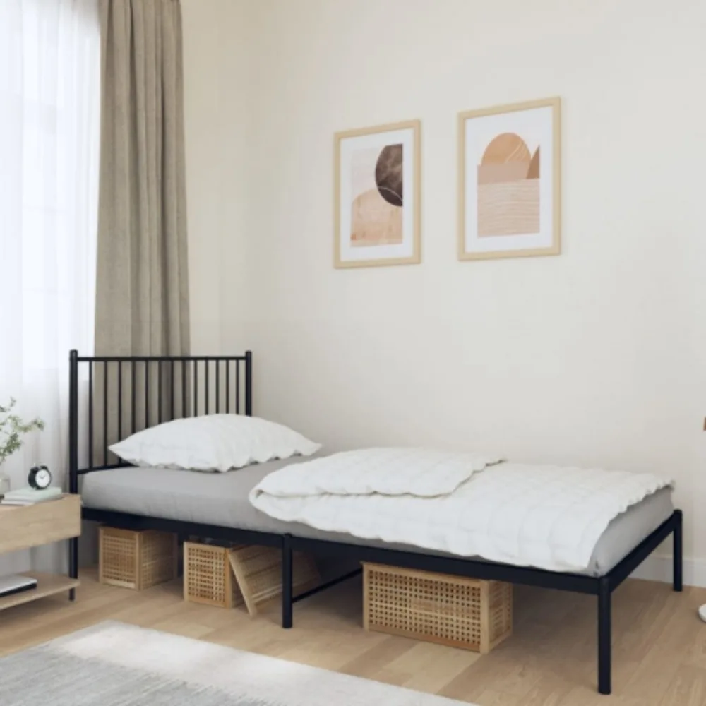 Metal Bed Frame with Headboard Black 100x190 cm