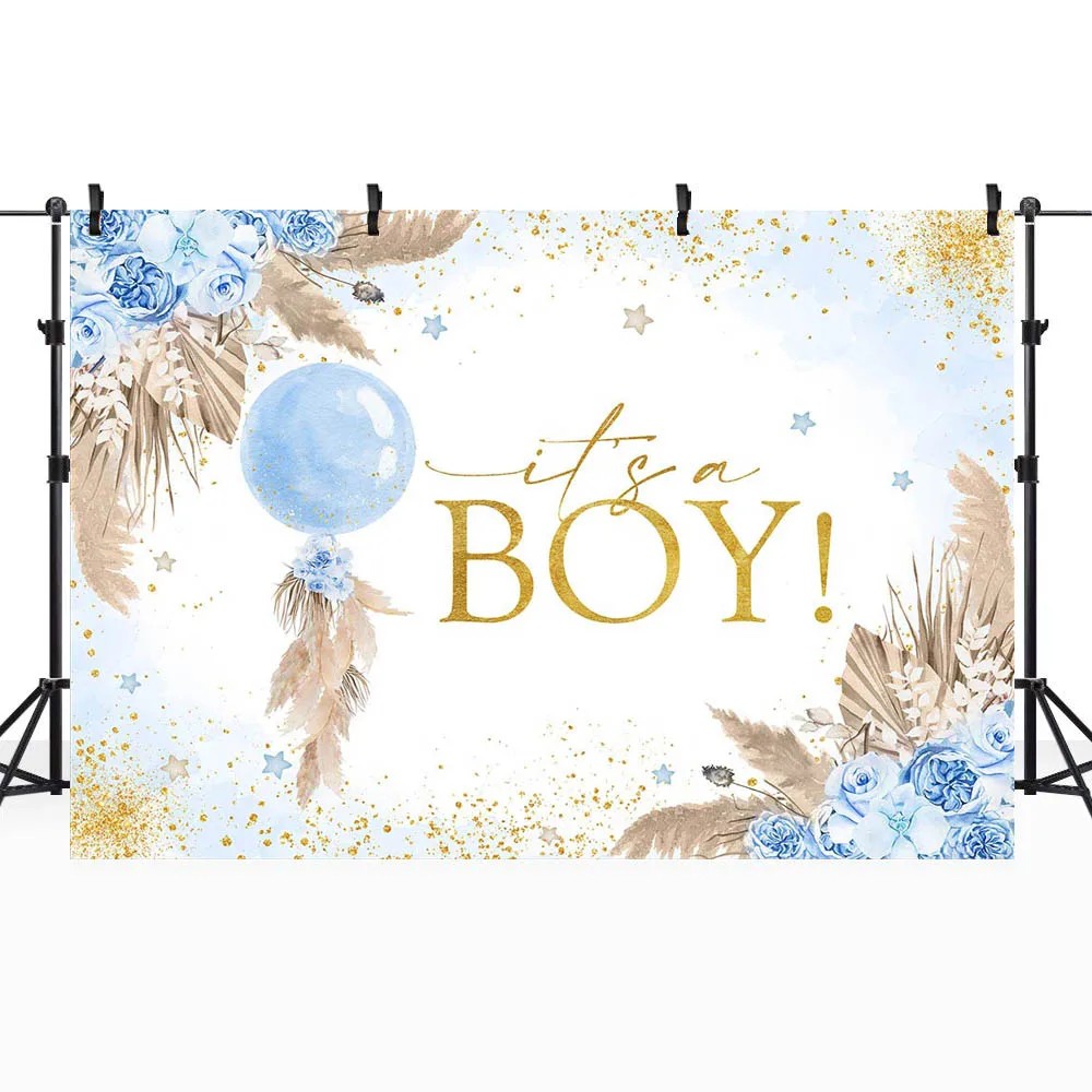 Mocsicka Blue Boho Balloon Baby Shower fondale it\'s a Boy Welcome Party Decorations neonato Photography Background Photo Studio