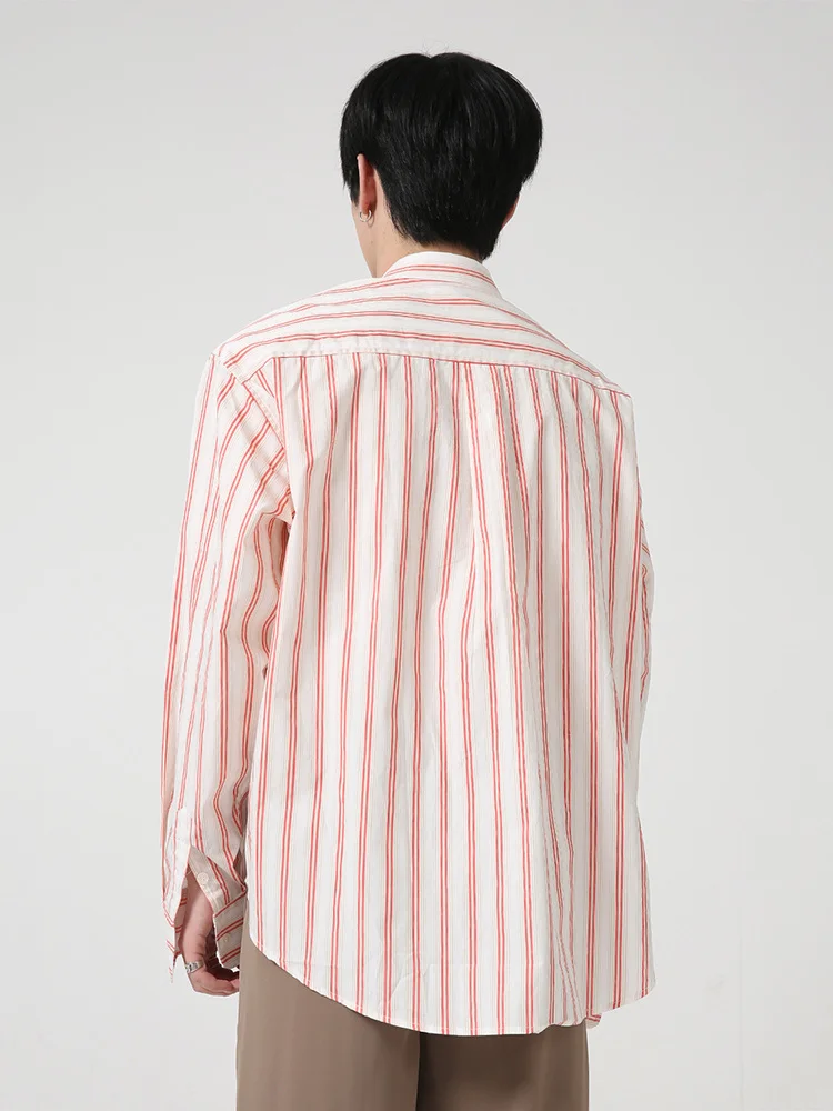 Casual Men's Metal Decorated Striped Shirt 2022 New Korean Style Fashion Personality Color Loose Blouse lapel 2A2123