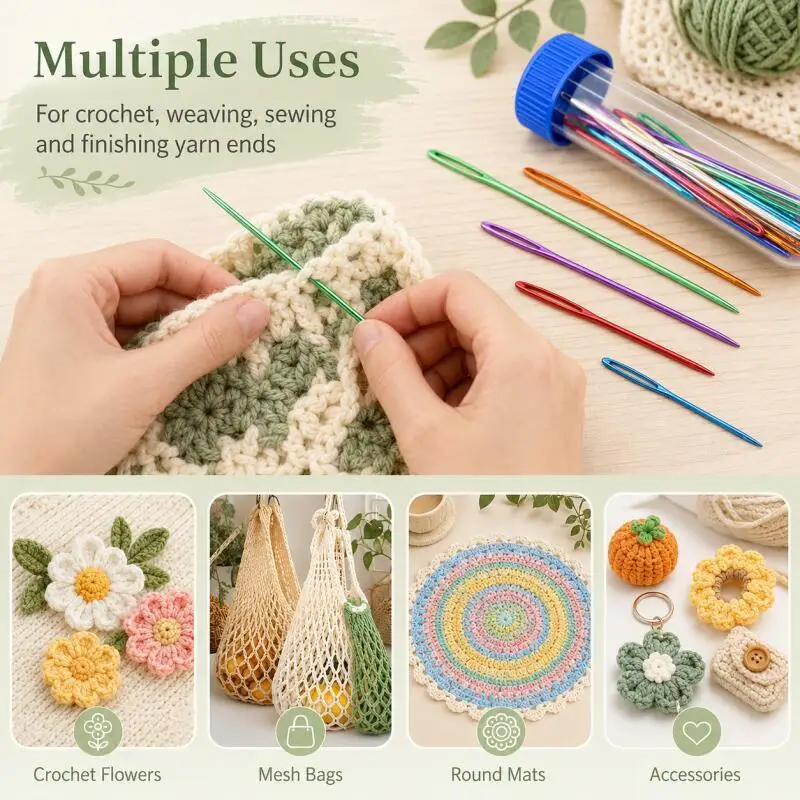 1/2 Set stumpfspitze Großöhrige Handnähnadeln mit gebogenem Kopf, DIY-Strickwerkzeug, Stickerei-Bandnadel-Set für Garnarbeiten – Detail 6