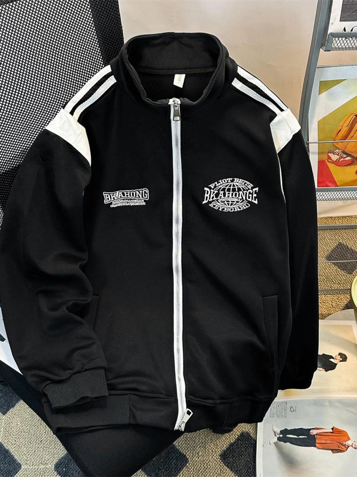 

Ретро-куртка в стиле бейсбольной куртки, осенняя, модная, в стиле колледж, для пар, ветрозащитная, с длинным рукавом, на молнии