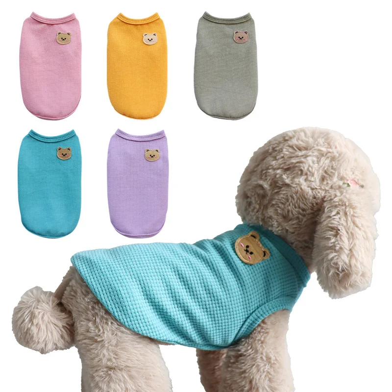 

Cat and Dog Clothing Spring/Summer New Style Waffle Pet Back Heart Small Dog Teddy Bear Dog Clothing