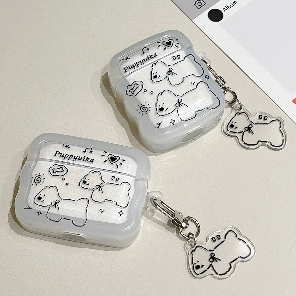 INS Cartoon Graffiti Line Dog Keychain Earphone Case for Apple Airpods Pro 2nd Soft Headphone Cases for Air Pods 1 2 3 Cover Bag