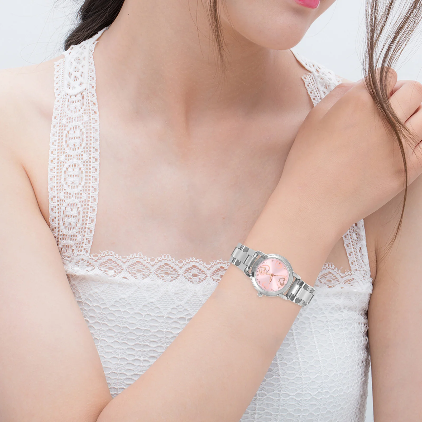 قطعة واحدة من ساعة الزوجين بحزام من الفولاذ المقاوم للصدأ، ساعة يد كوارتز عصرية مقاومة للماء للارتداء اليومي، هدية مثالية لعيد الحب #6