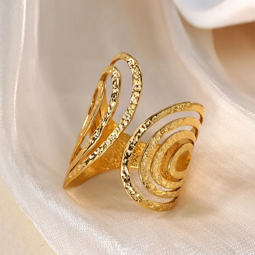 Fashion Spiral Rings for Women Gold Color ‌Stainless Steel Geometric Opening Ring Aesthetic Wedding Durable Jewelry Gift