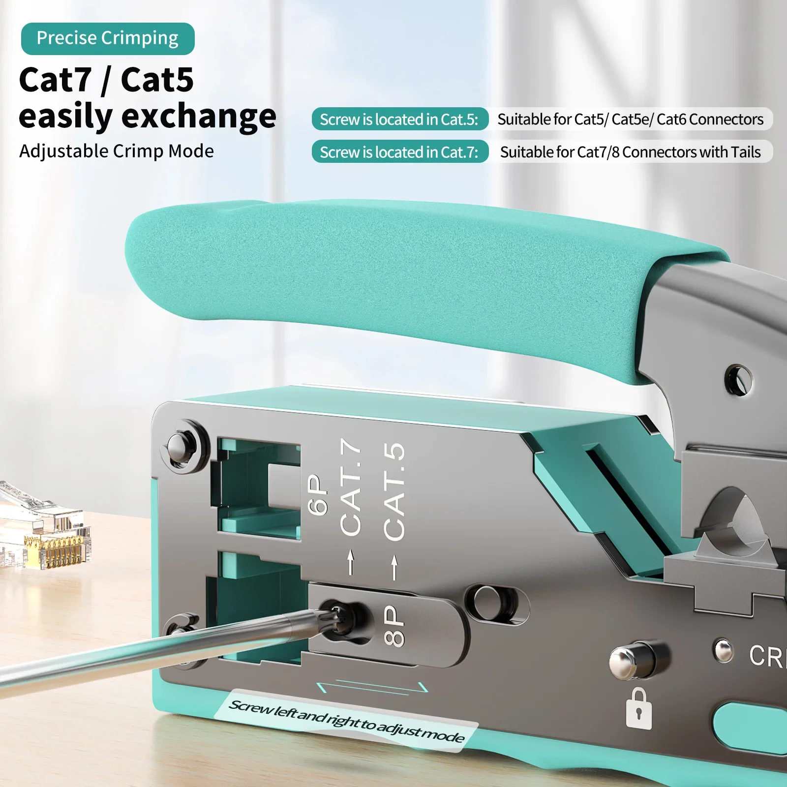 CNCOB RJ45 Strumento di crimpatura Passaggio attraverso Crimpatrice per Cat7 Cat8 Cat6 Cat5 8P8C Connettore modulare Ethernet All-in-one Strumenti di filo